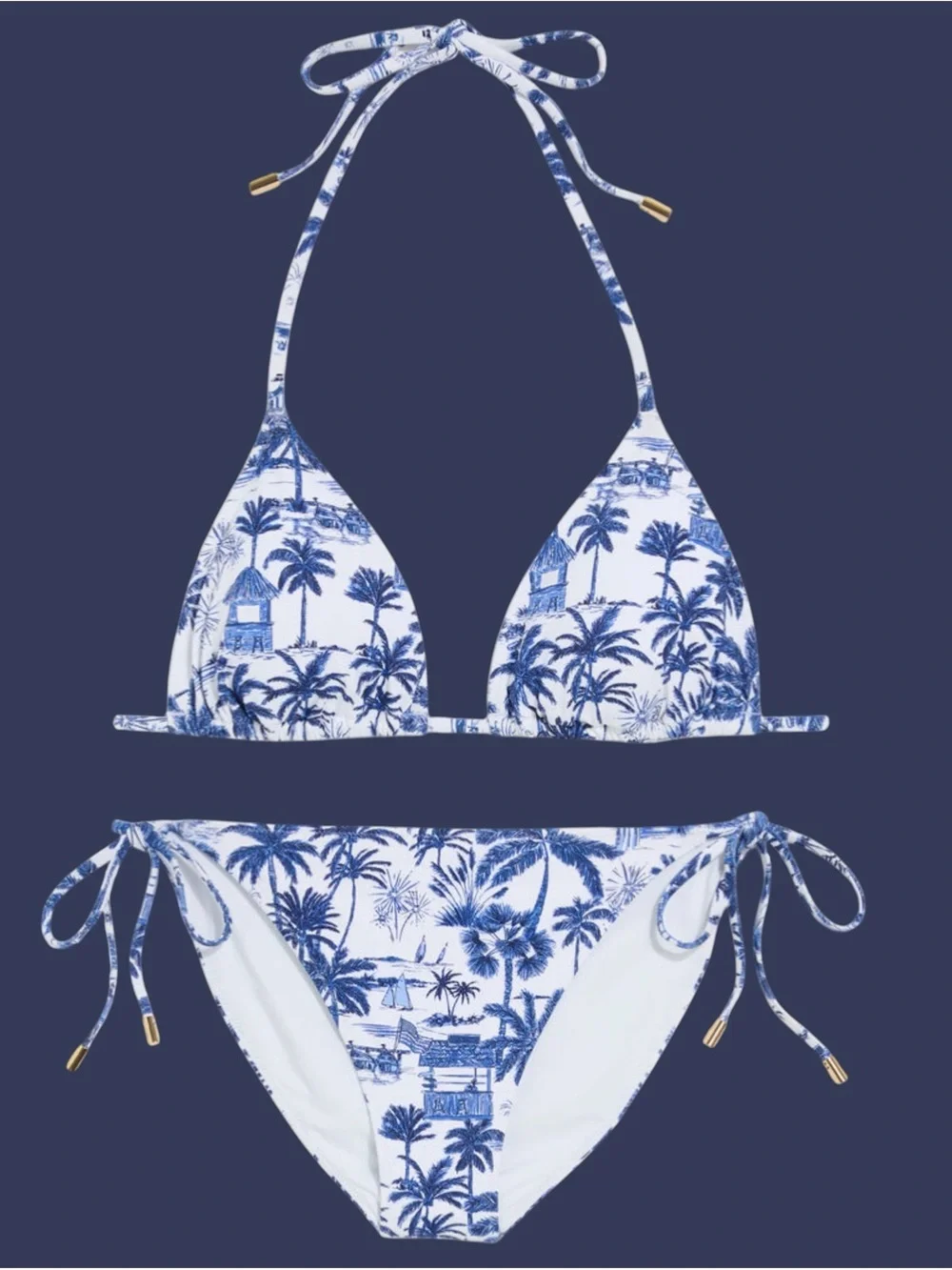 Vineyard Vines White and Blue Palm-Print Triangle Bikini set